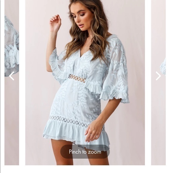 Selfie Leslie M Caspar leafy baby blue meborirdered dress - Picture 4 of 14